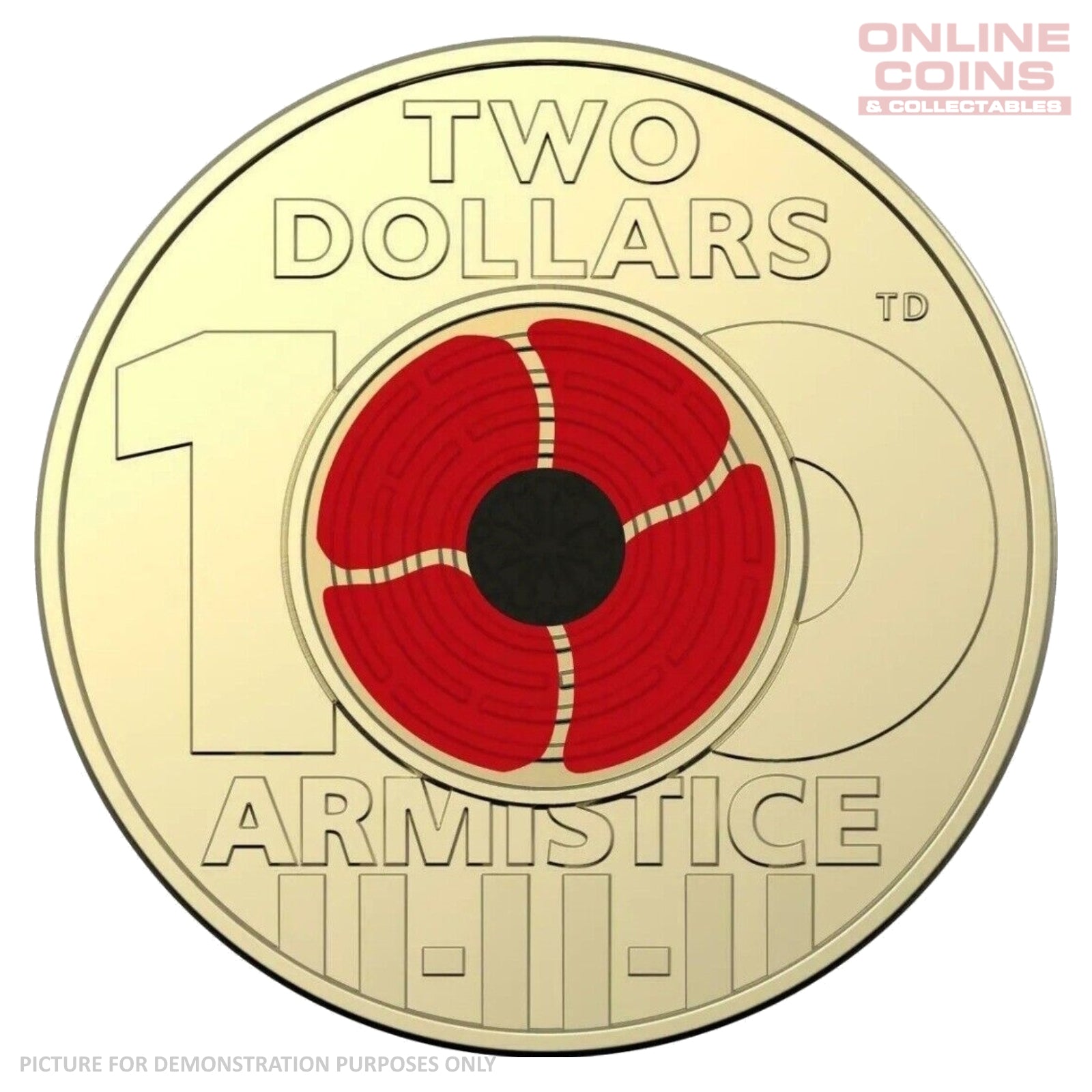 2018 Remembrance Day Armistice Centenary $2 Coloured Loose Coin - Circulated